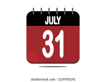 Day 31. July 31. Calendar design template in red and black.