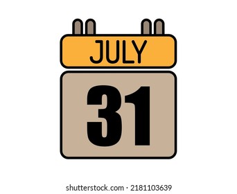 Day 31 July calendar icon. Calendar vector for July days isolated on white background.