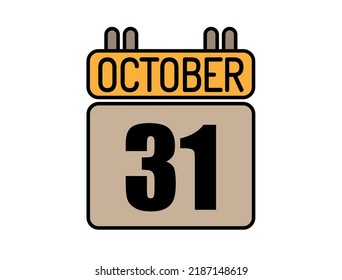 Day 31 October calendar icon. Calendar vector for October days isolated on white background.