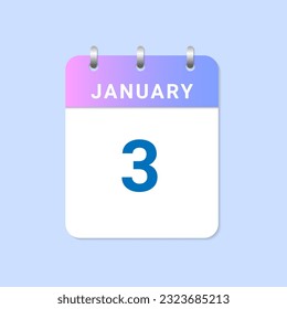 Day of 3rd January Daily calendar of january month on white paper note. vector
