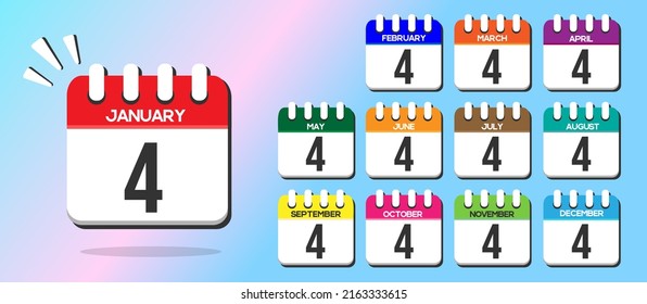 Day 4. Calendars with the 1st of each month, in vector and different colors