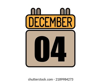 Day 4 December calendar icon. Calendar vector for December days isolated on white background.