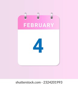 Day of 4th February. Daily calendar of january month on white paper note. Vector