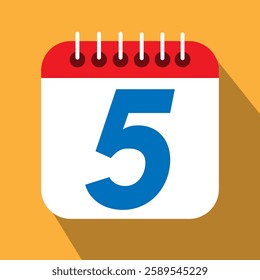 day 5 of the calendar, number 5 of the calendar. Fifth day of the calendar, five