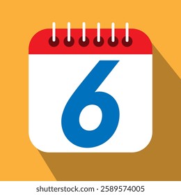 day 6 of the calendar, number 6 of the calendar. Sixth day of the calendar, six