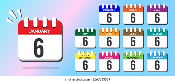 Día 6. Calendarios con el 1 de cada mes, en vectores y colores diferentes