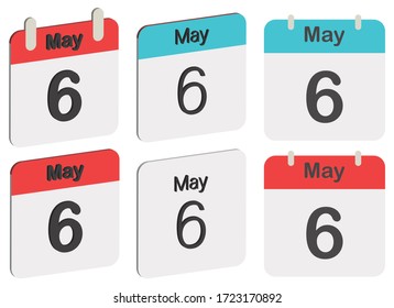 Day 6 May. Calendar icon. Vector illustration. Month and date. Monday, Tuesday, Wednesday, Thursday, Friday, Saturday, Sunday.