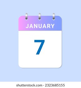 Day of 7th January Daily calendar of january month on white paper note. vector
