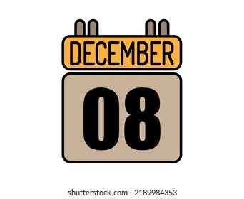 Day 8 December calendar icon. Calendar vector for December days isolated on white background.