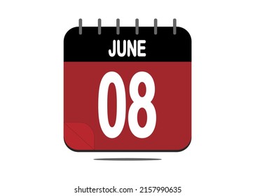 Day 8. June 8. Calendar design template in red and black.