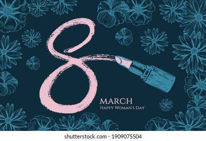 Día de la Mujer, 8 de marzo. Estilo dibujado a mano. Ilustraciones vectoriales.	