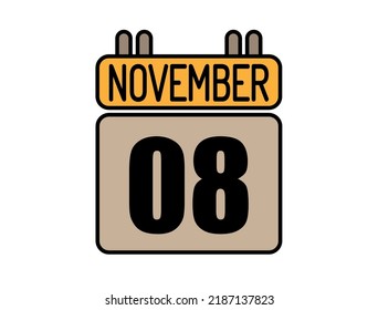 Day 8 November calendar icon. Calendar vector for November days isolated on white background.