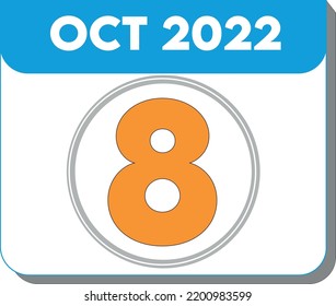 Day 8th October Number 8 of October 2022 calendar Editable vector