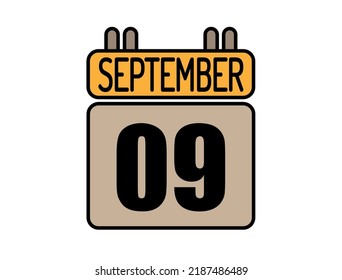 Day 9 September calendar icon. Calendar vector for September days isolated on white background.