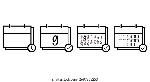 Day 9 Specific Day Calendar. Calendar icon vector illustration sign.