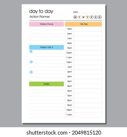 Day to day action planner, daily planner