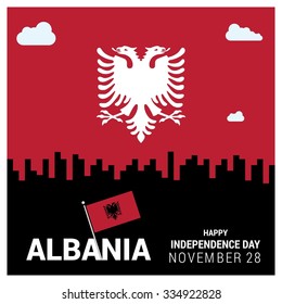 The Day of Albania, Vector Albanian Independence Day Celebrating 28th November. Celebration Card. City sky scrapper background wallpaper Illustration