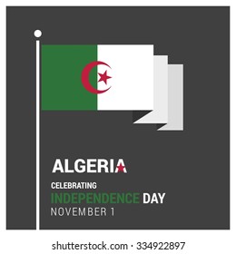 The Day of Algeria, Vector Algerian Independence Day Celebrating 1st November. Celebration Card. 3d country flag on gray background wallpaper Illustration