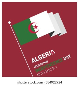 The Day of Algeria, Vector Algerian Independence Day Celebrating 1st November. Celebration Card. 3d country waving flag background wallpaper Illustration
