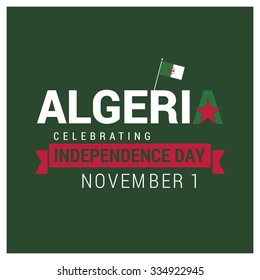 The Day of Algeria, Vector Algerian Independence Day Celebrating 1st November. Celebration Card. Red ribbon banner on green background wallpaper Illustration