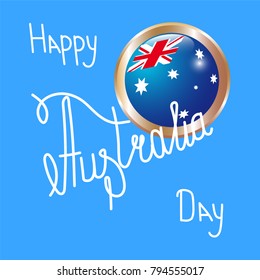 Day of Australia. Button with a flag. Inscription