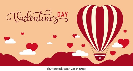 Valentine’s day background with air balloon. Vector illustration for design greeting card, flyers, poster, banners, web design.