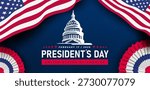 President’s Day background with American flag and White House on dark blue backdrop. Patriotic vector design for cards, banners, posters, social media, flyers and USA holiday celebrations.