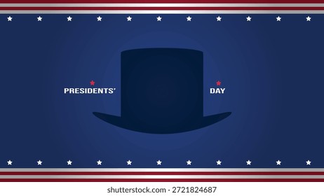 Fundo do Dia do Presidente com espaço para cópias, com uma paleta de cores patriótica inspirada na bandeira dos Estados Unidos e uma silhueta de cartola. Adequado para os projetos de aniversário de Lincoln e do Dia do Presidente.
