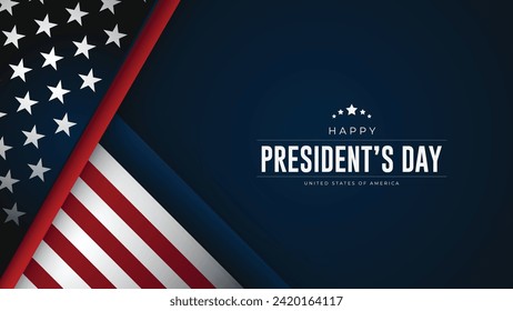 Präsidialtags-Hintergrunddesign und Grußkarte. President's Day of USA Banner and Poster Design with Text and USA Flag Vector Illustration