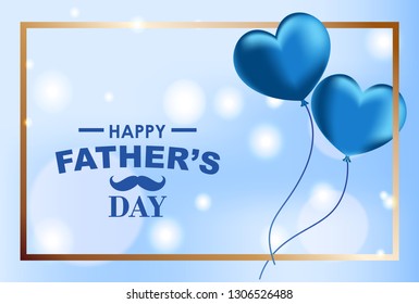 Father’s Day background, flying heart shaped balloons on blue bokeh lights, Vector Illustration