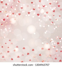 Valentine’s day background. Heart confetti. Flat design vector illustration.