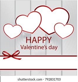 Valentine’s Day background with hearts and with red ribbon and bow.