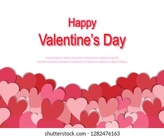 Valentine’s day background. Red and pink paper heart template banner. Love holiday cover with copy space for social media. Valentines day concept. flat design vector illustration.