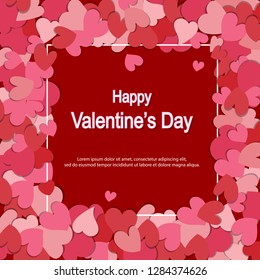 Valentine’s day background. Red and pink paper heart template banner. Love holiday cover with copy space for social media. Valentines day concept. flat design vector illustration.