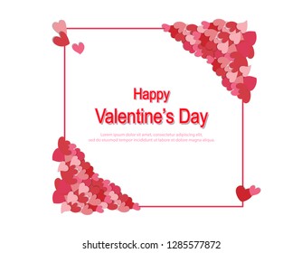 Valentine’s day background. Red and pink paper heart template banner. Love holiday cover with copy space for social media. Valentines day concept. flat design vector illustration.