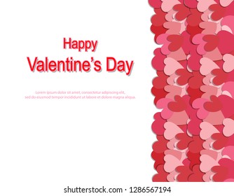 Valentine’s day background. Red and pink paper heart template banner. Love holiday cover with copy space for social media. Valentines day concept. flat design vector illustration.