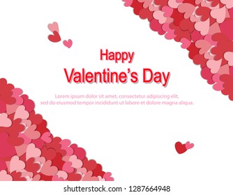 Valentine’s day background. Red and pink paper heart template banner. Love holiday cover with copy space for social media. Valentines day concept. flat design vector illustration.