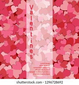 Valentine’s day background. Red and pink paper heart template banner. Love holiday cover with copy space for social media. Valentines day concept. flat design vector illustration.
