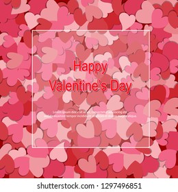 Valentine’s day background. Red and pink paper heart template banner. Love holiday cover with copy space for social media. Valentines day concept. flat design vector illustration.