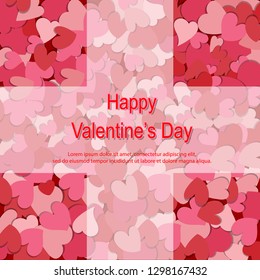 Valentine’s day background. Red and pink paper heart template banner. Love holiday cover with copy space for social media. Valentines day concept. flat design vector illustration.