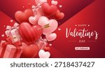 Valentine’s Day Background with Romantic 3D Heart Balloons and Gift Boxes