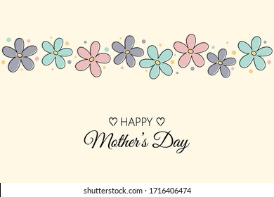 Mother’s Day banner with hand drawn colourful cute flowers and greetings. Vector