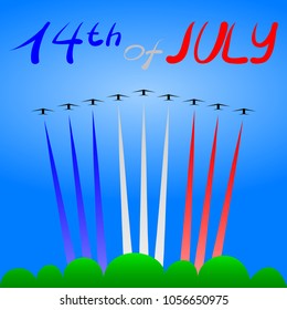 Day of Bastille with planes and date on sky background