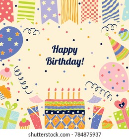 Day of birth. Cute postcard.