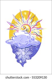 day, blizzard, clouds, icon weather, overcast, snow, vector graphics, Easter egg sticker, postcard