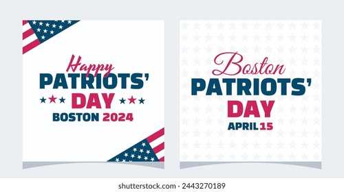 Patriots’ day Boston set of greeting card templates. Modern vector illustration with lettering.