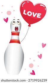 Valentine’s Day bowling icon illustration featuring heart shapes combined with bowling ball and pin elements. A clean and romantic design that blends love and bowling passion, suitable for decorations, gifts, apparel and creative Valentine  and love projects.
