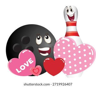 Valentine’s Day bowling icon illustration featuring heart shapes combined with bowling ball and pin elements. A clean and romantic design that blends love and bowling passion, suitable for decorations, gifts, apparel and creative Valentine projects.
