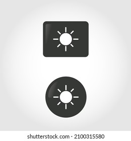 Day button icon with simple illustration of the sun on black round and square bracket.