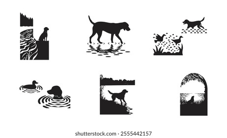 Day by the River Hunter silhouette Dog set